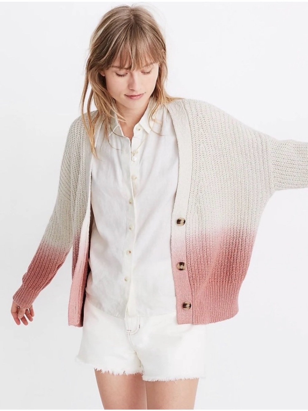 Madewell Ombre Cream to Dusty Pink Knit Button-Front Cardigan